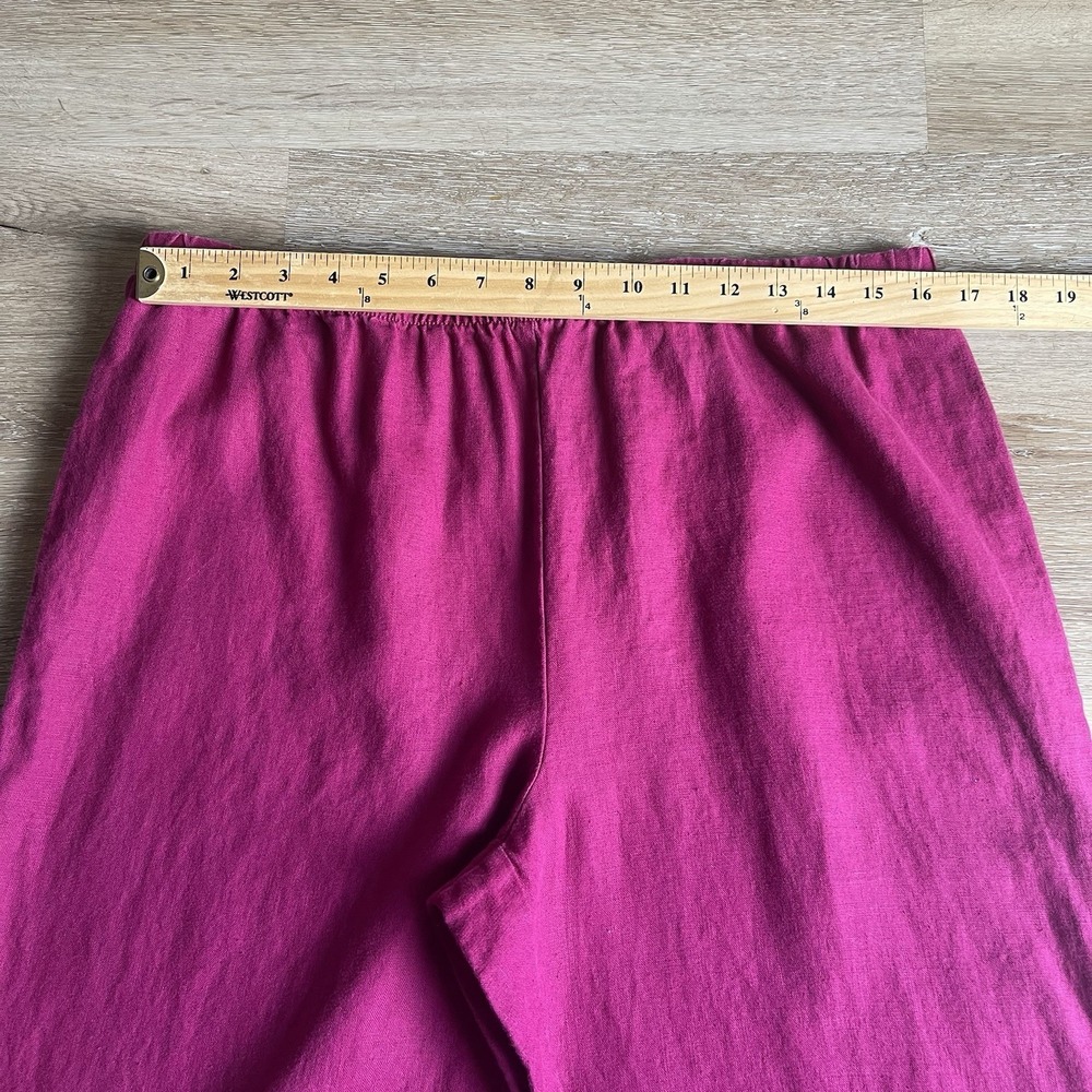 Hot Cotton Magenta Linen Pants XL Straight Leg Pull-On Elastic Waist - Picture 2 of 7